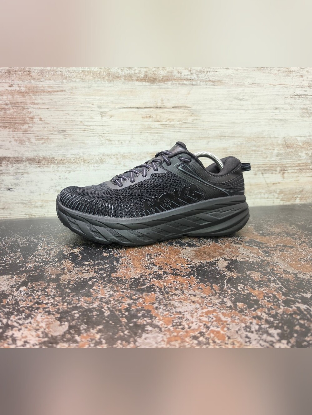 Mens Hoka One One Bondi 7 Running Shoes Sz 10 Used Black Mesh Comfort